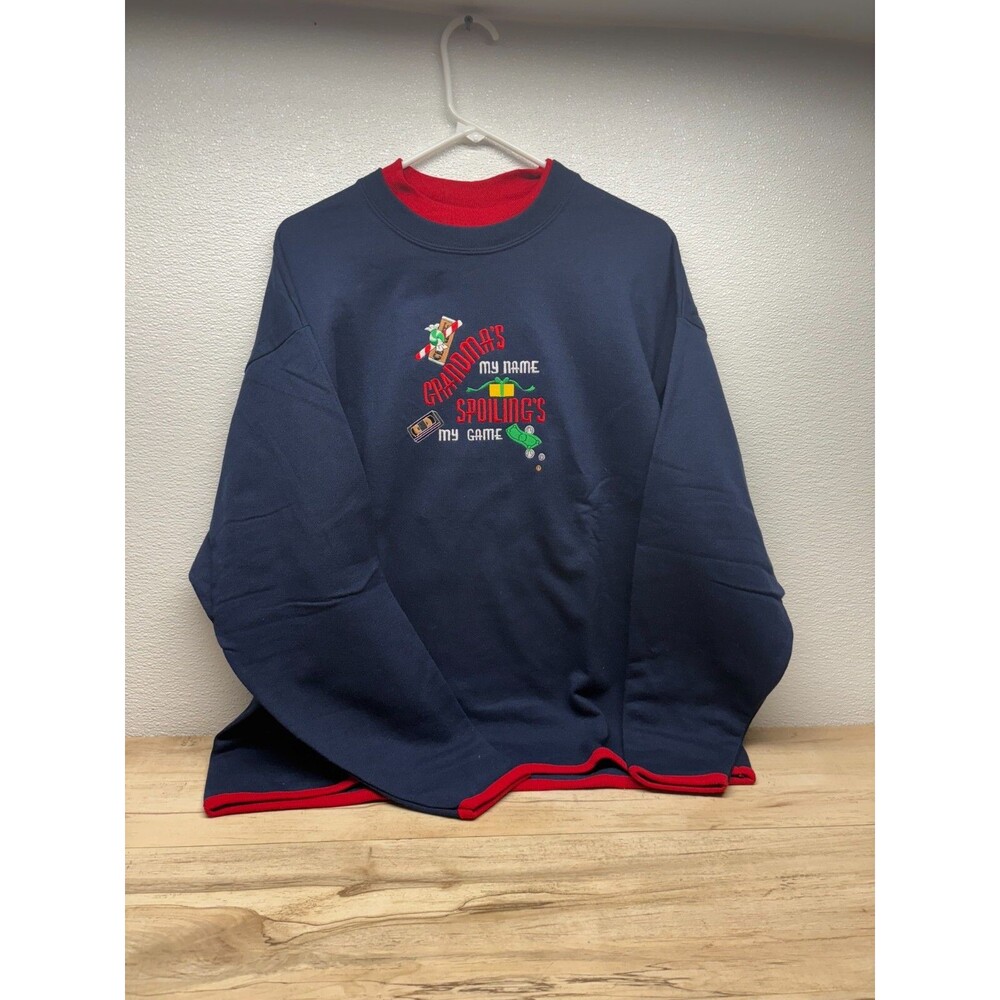 Vtg MC Womens Embroidered Blue Sweatshirt Size: L Grandmas Spoilings